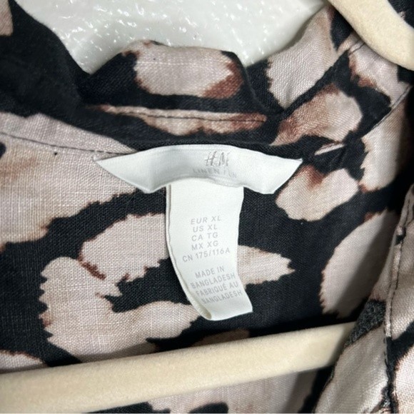 H&M Linen Black Leopard Print Button Down Shirt size XL - Picture 9 of 11